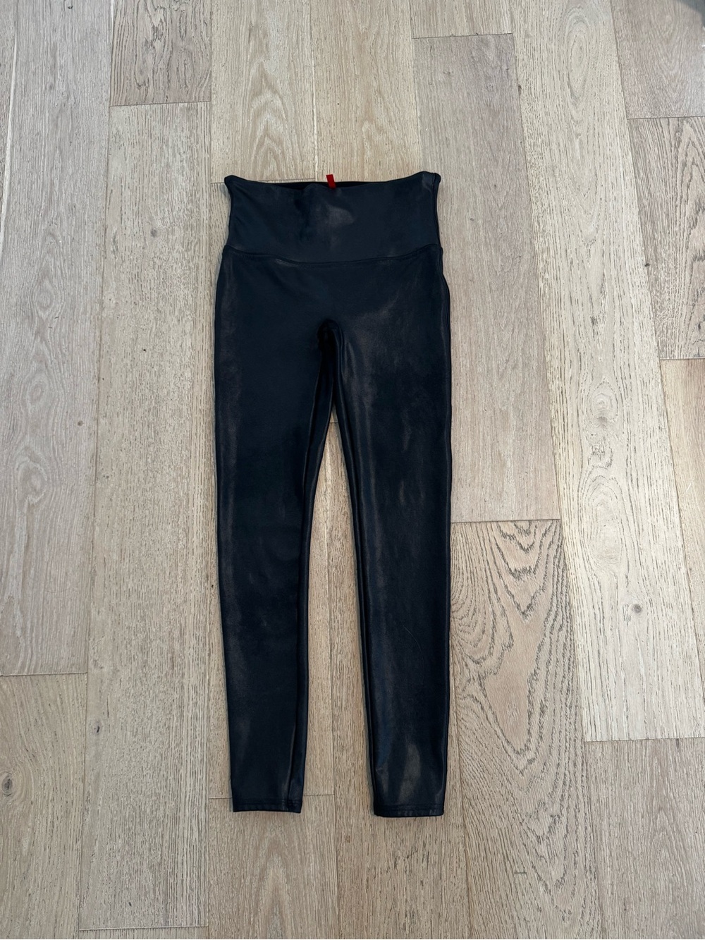 SPANX Faux Leather Leggings Women’s L Black High Rise Shaping Pull On Pants